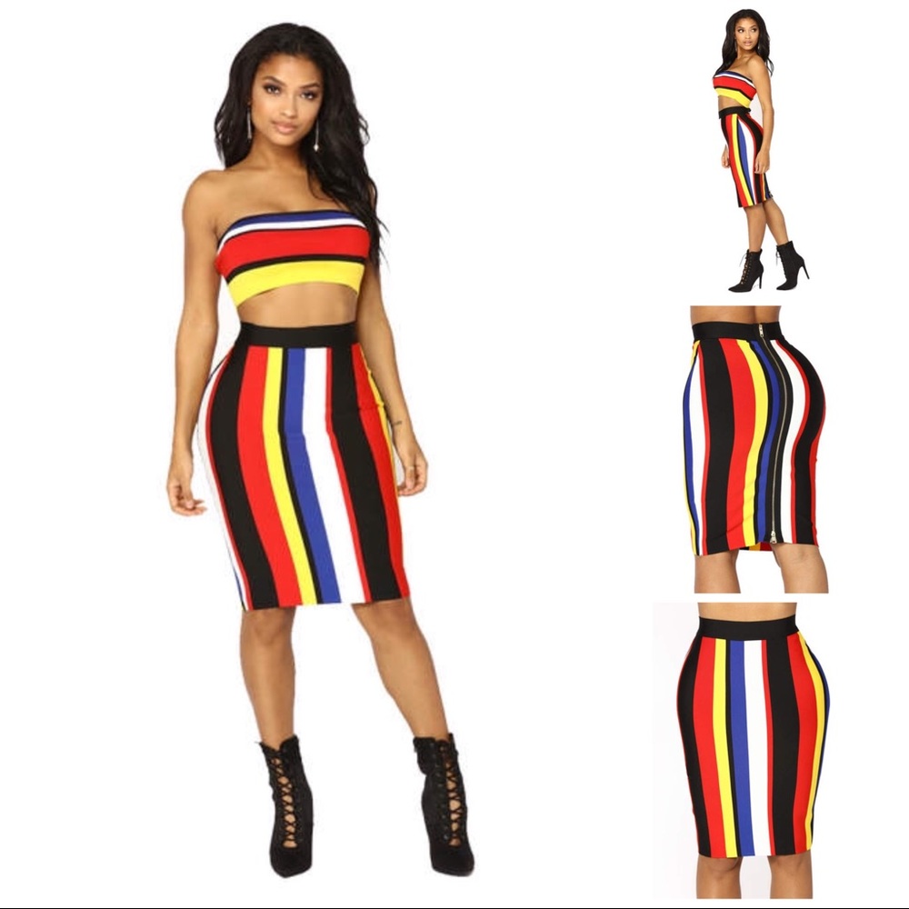 NWOT Striped strapless bodycon 2 piece dress
